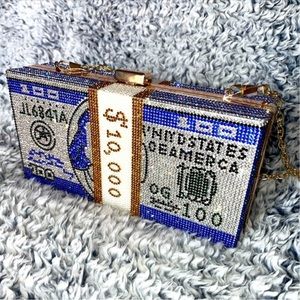 Blue Women’s Money Clutch Purse Rhinestone Bling